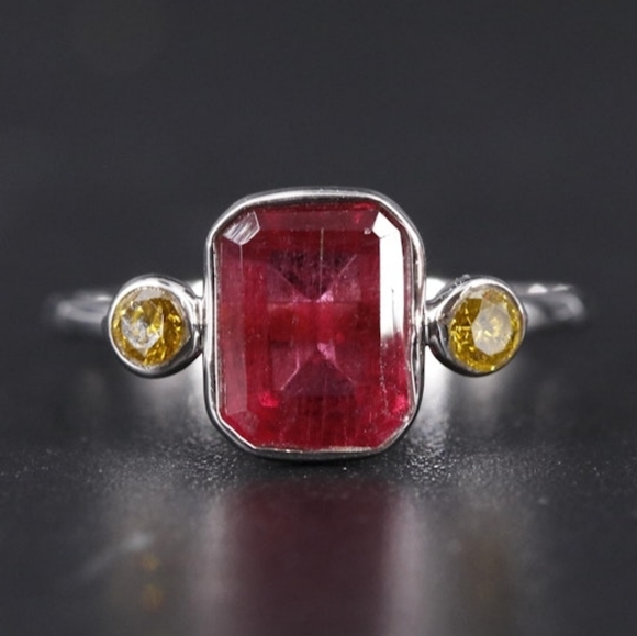 Jewelry - 14K Gold Rubellite Tourmaline & Yellow Diamond Ring - Artisan Minimalist